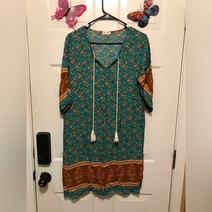 👗 Alife Floral Teal and Brown Dress 👗 Size M